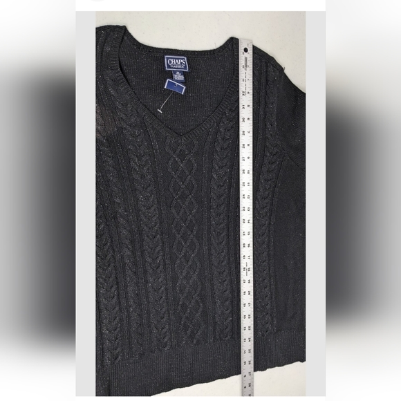 NWT Chaps Cable Knit Pullover Sweater Long Sleeve 1X Black Sparkle - Picture 6 of 10